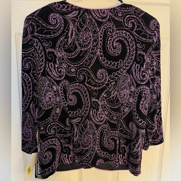 Alex Evenings Pink And Black Sparkly Paisley Cardigan Dressy Blazer LP NWT - Picture 2 of 11